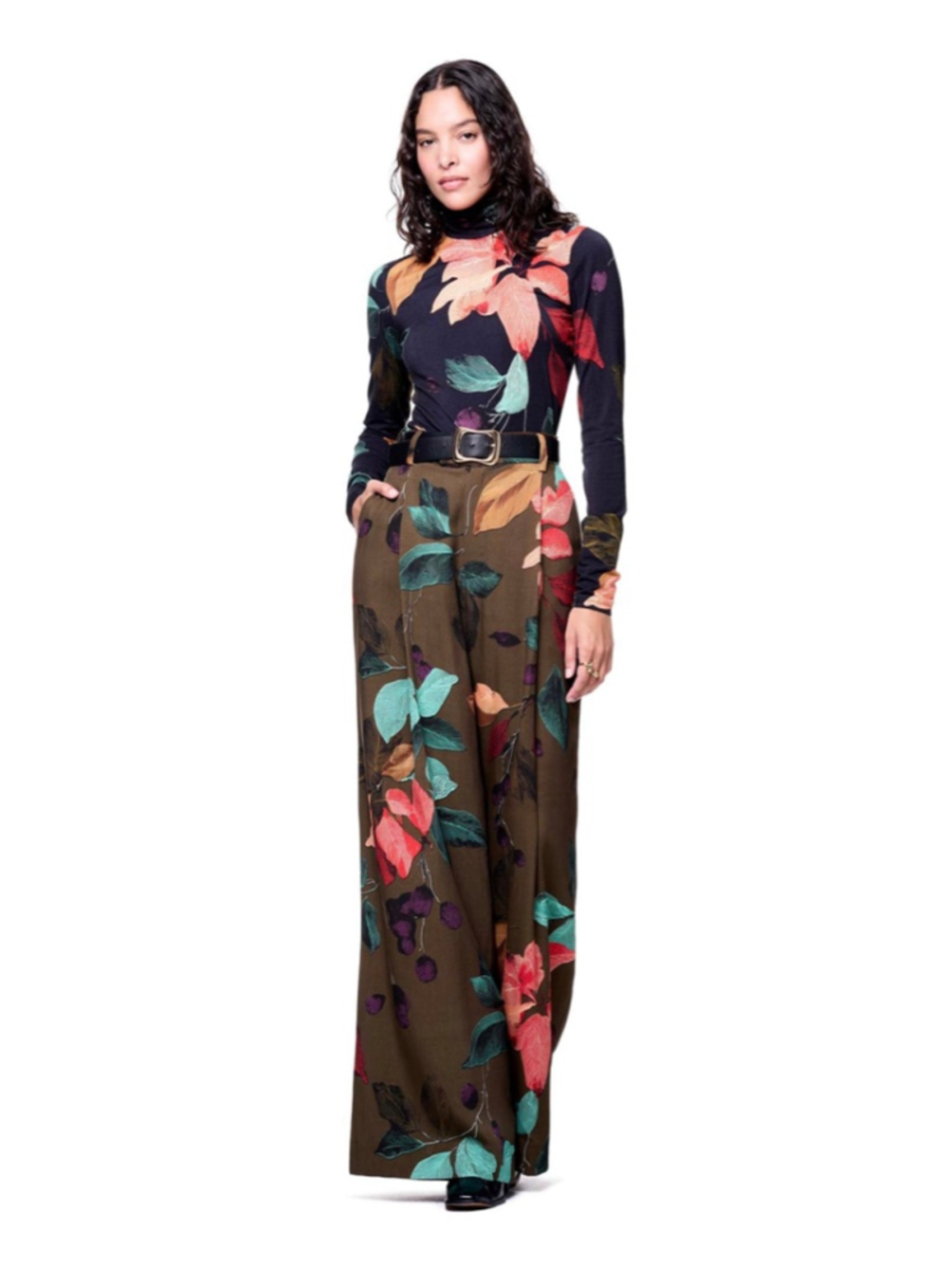 THE KIT Frankie Trouser Olive Harvest Florals Wide Leg Women’s Pants 2 Farm Rio